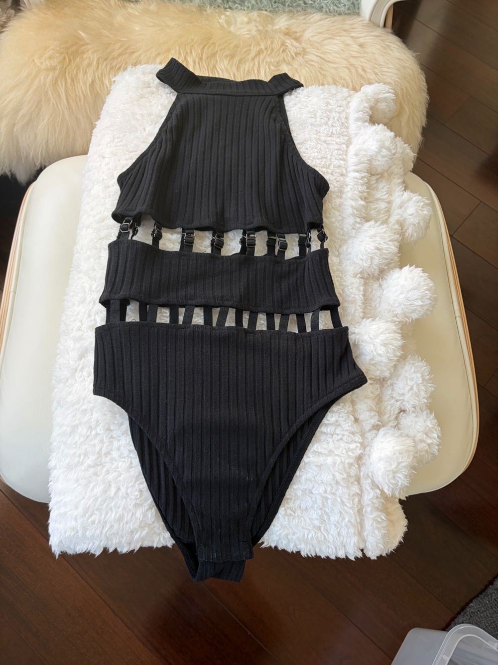 Black Ribbed Cutout One-Piece bodysuit-NWT